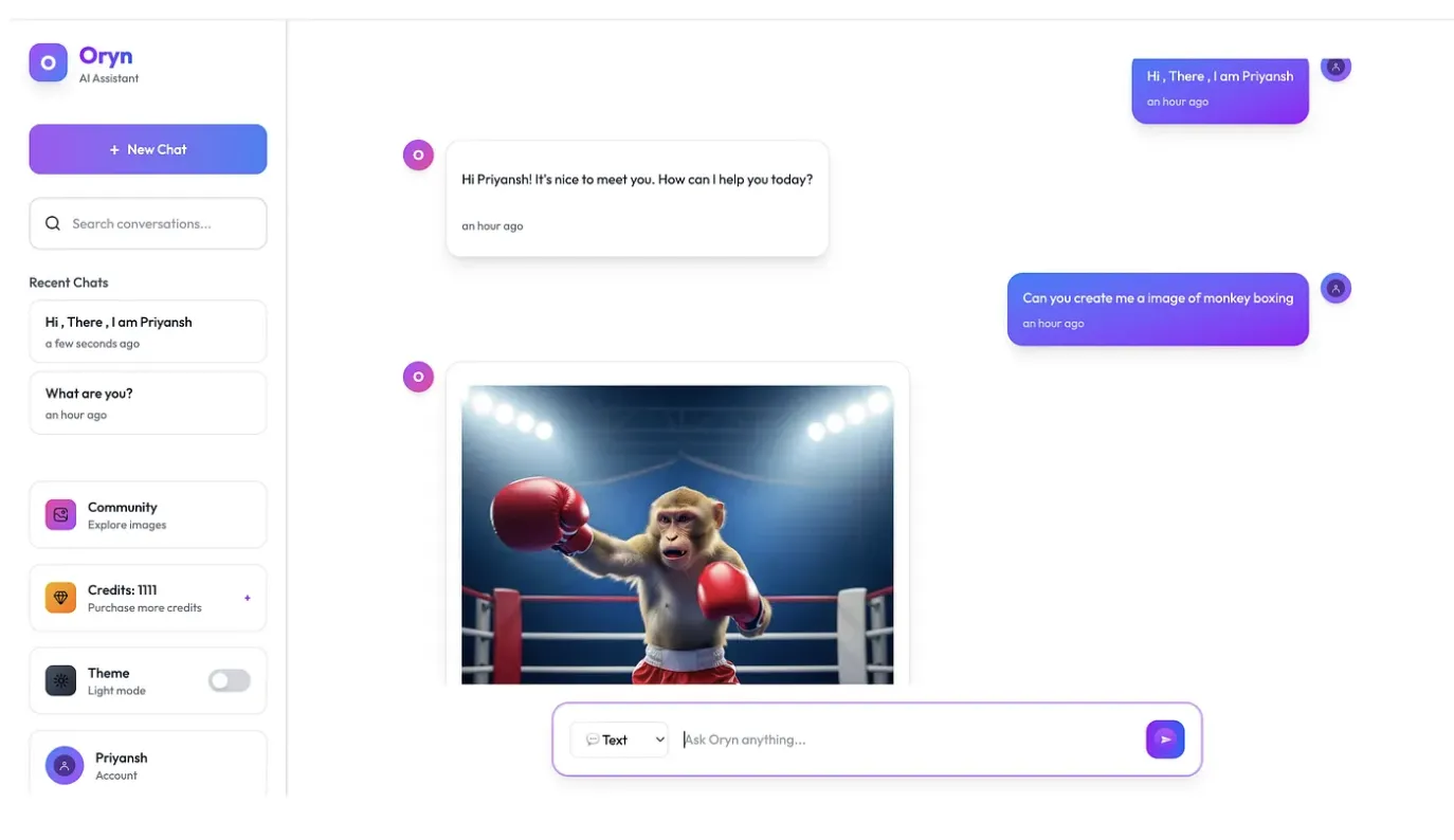 Oryn - AI SaaS Platform — product screenshot